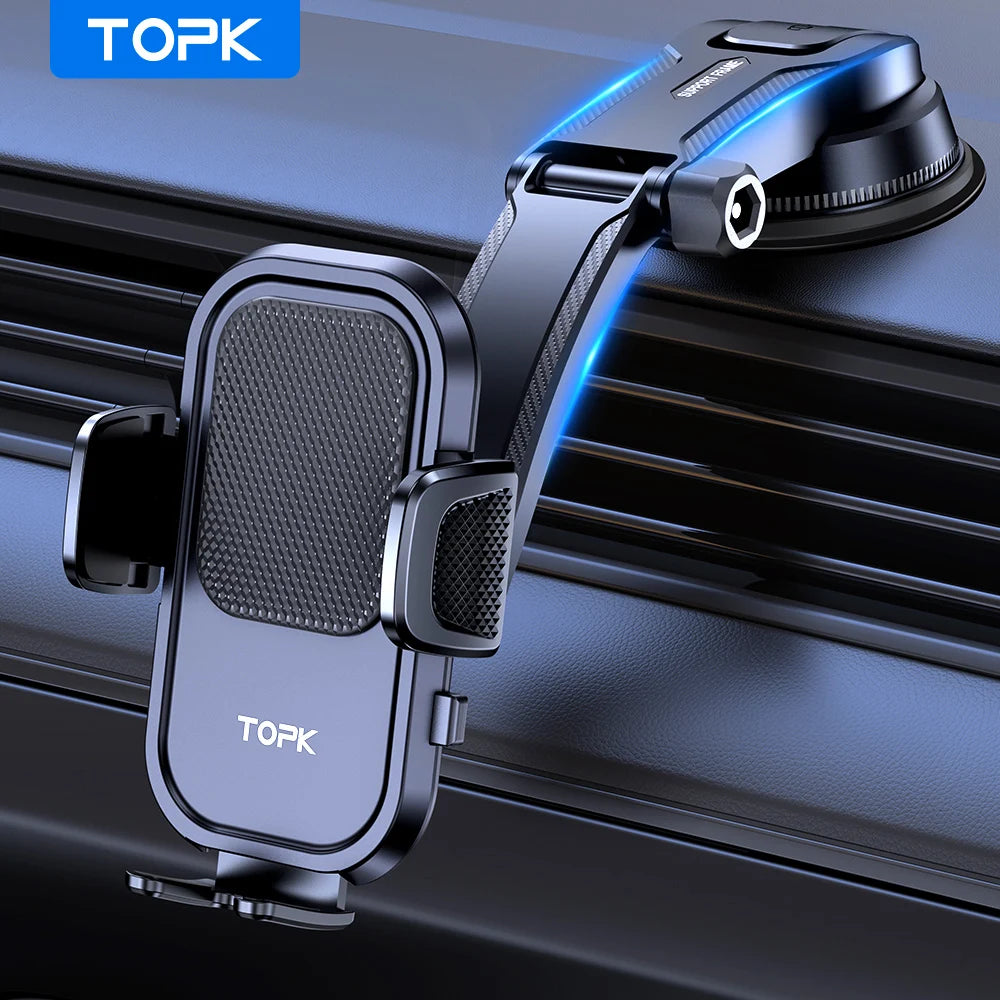 TOPK Car Phone Holder Mount 2 IN 1 Upgraded Adjustable Cell Phone Holder For Car Dashboard & Air Vent Compatible With All Phones